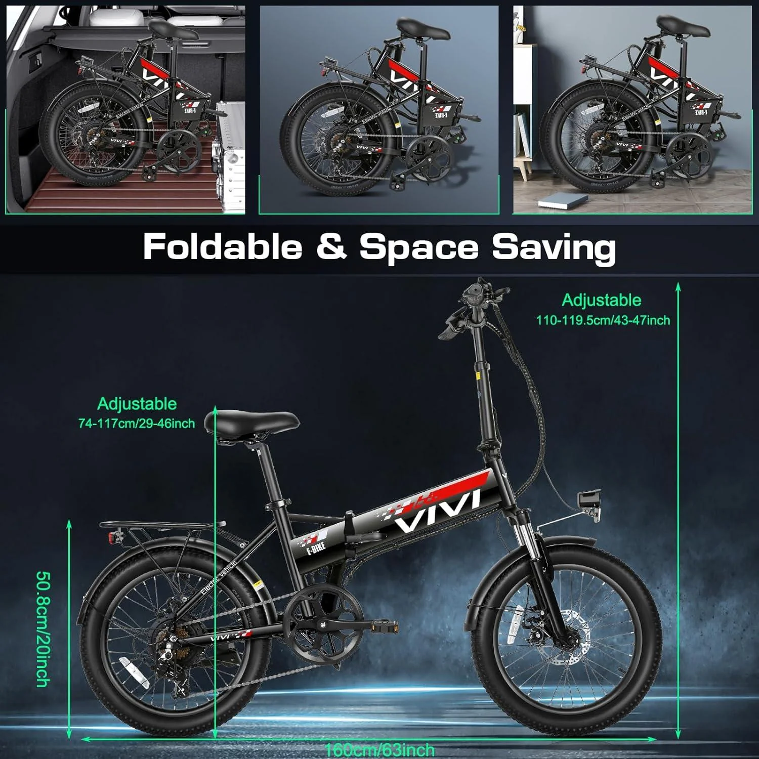 VIVI FM20UL Electric Bike 2.4" Fat Tire Folding Electric Bike SGS Certified to UL2849 11 VIVI FM20UL Electric Bike 2.4" Fat Tire Folding Electric Bike SGS Certified to UL2849
