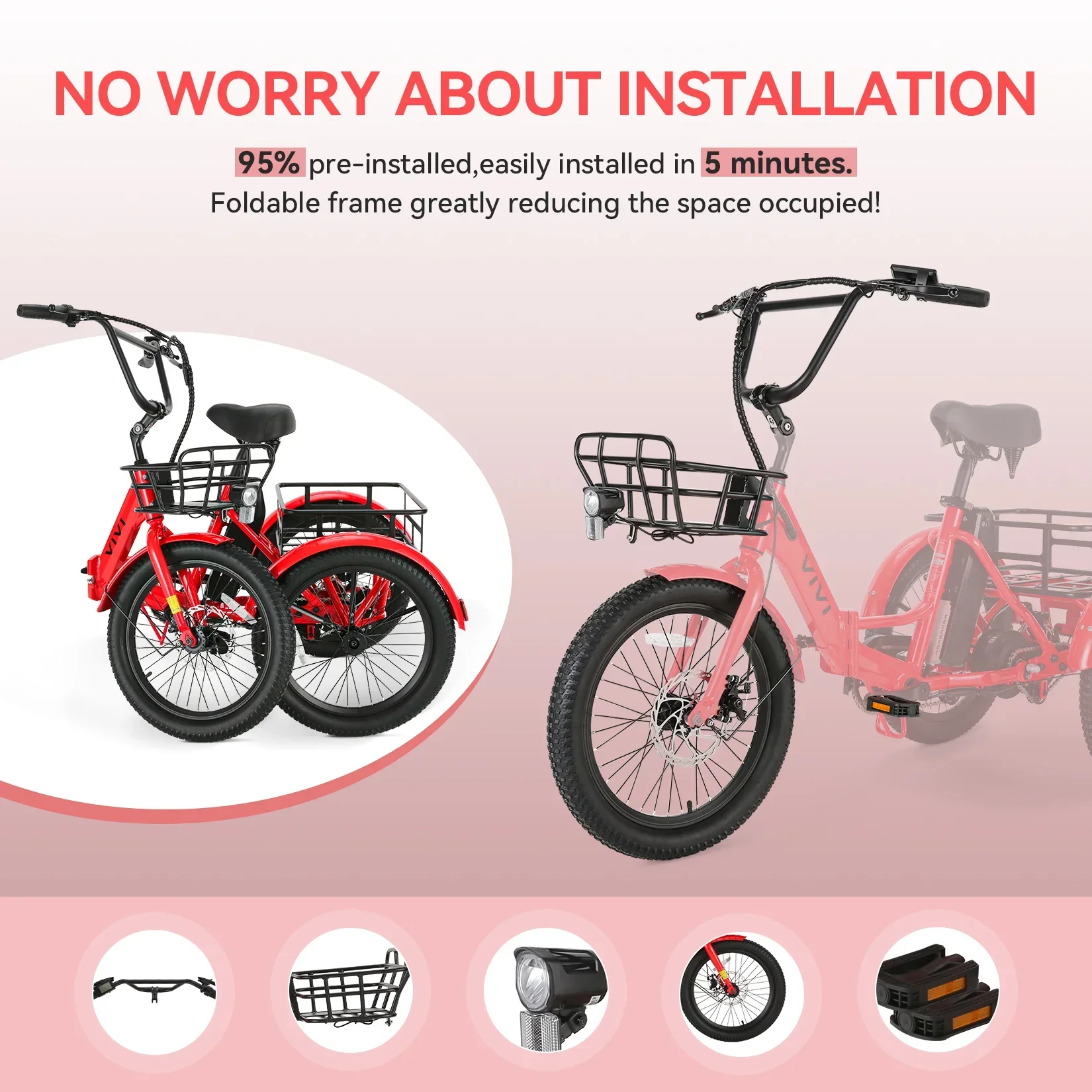 VIVI T01 Electric Trike Folding Cargo Electric Tricycle SGS Certified to UL2849 11 VIVI T01 Electric Trike Folding Cargo Electric Tricycle SGS Certified to UL2849