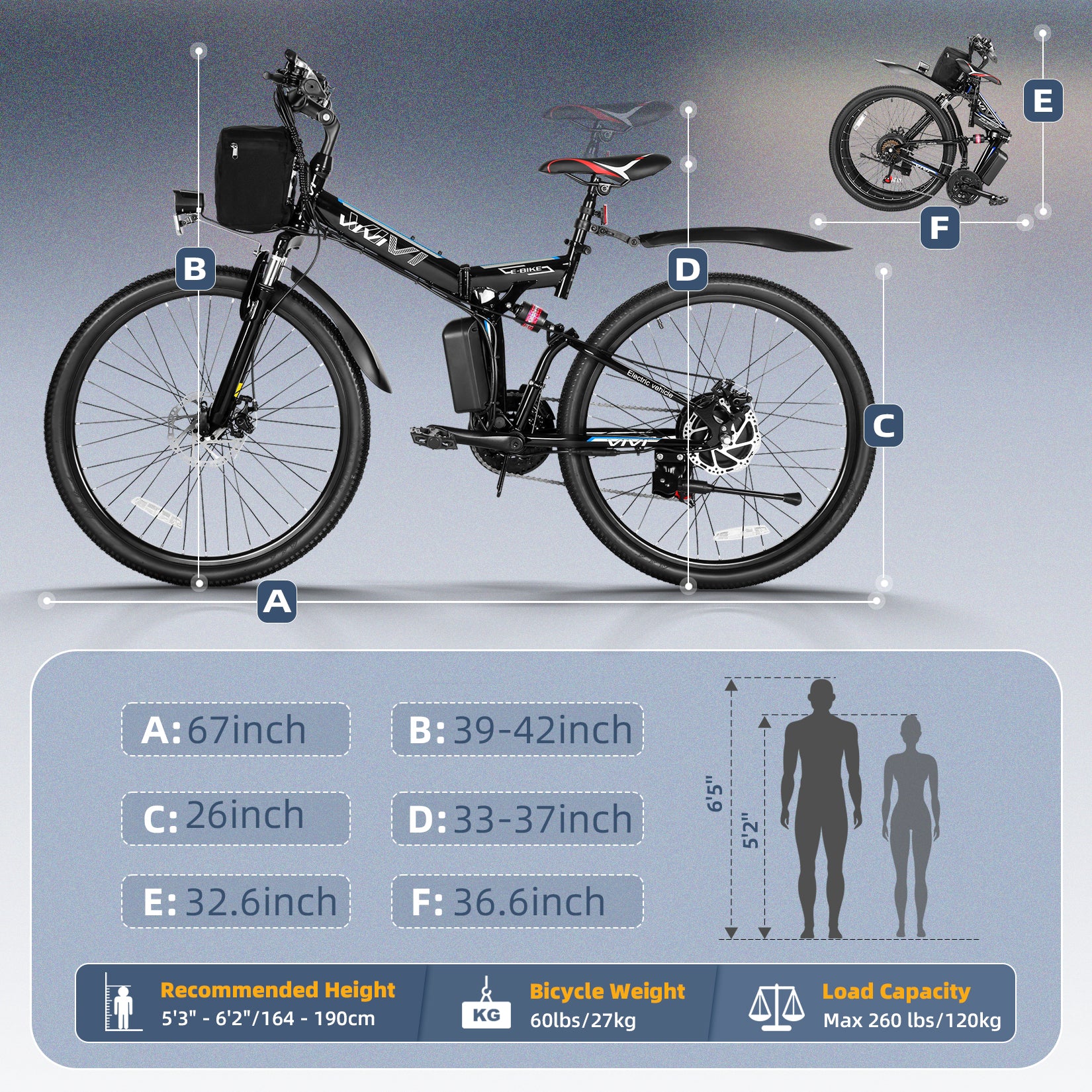 VIVI M026TGBUL Electric Bike Foldable Full Suspension Electric Mountain Bike SGS Certified to UL2849 12 VIVI M026TGBUL Electric Bike Foldable Full Suspension Electric Mountain Bike SGS Certified to UL2849