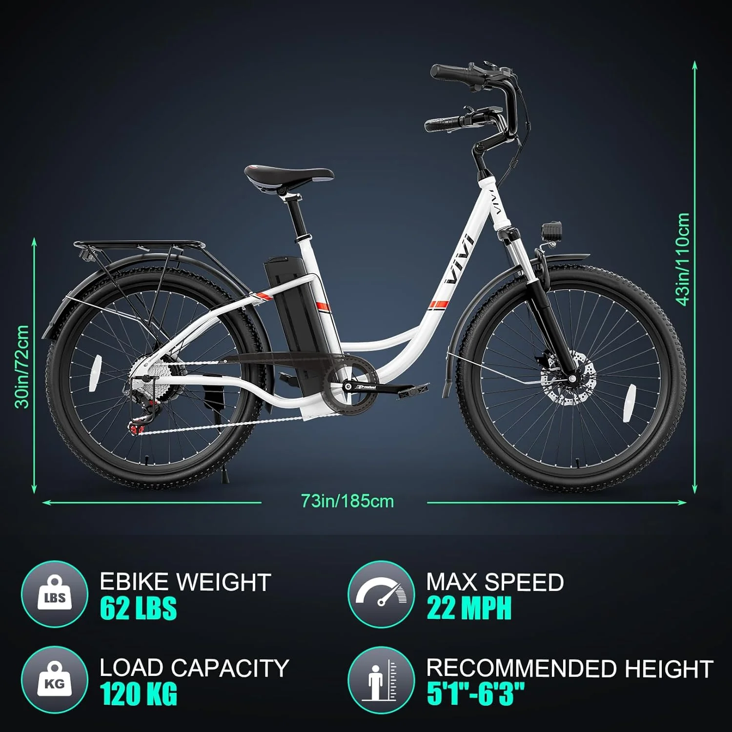 VIVI C26UL Electric Bike Cruiser Electric Commuter Bike SGS Certified to UL2849 12 VIVI C26UL Electric Bike Cruiser Electric Commuter Bike SGS Certified to UL2849