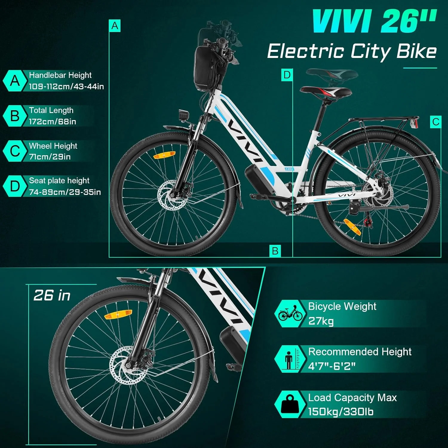 VIVI MT26GUL Electric Bike Rambler Electric Commuter Bike SGS Certified to UL2849 13 VIVI MT26GUL Electric Bike Rambler Electric Commuter Bike SGS Certified to UL2849
